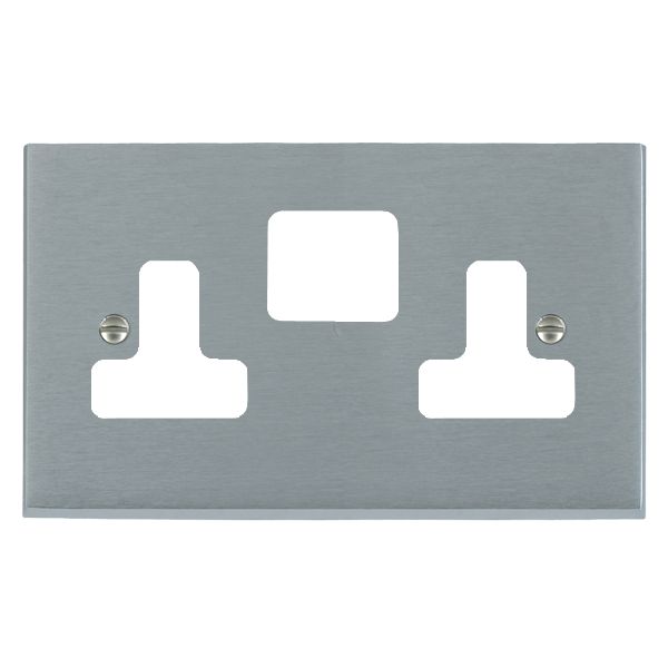 Cheriton Victorian Grid-IT Satin Chrome 2 gang 13A Switched Socket Grid Fix Aperture Plate