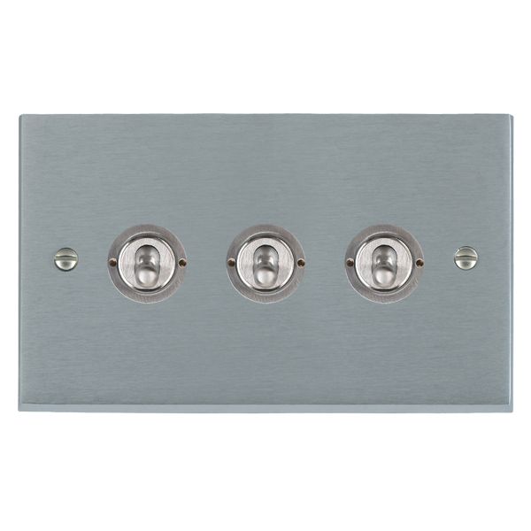 Cheriton Victorian Satin Chrome 3 gang 20AX 2 Way Toggle Satin Chrome