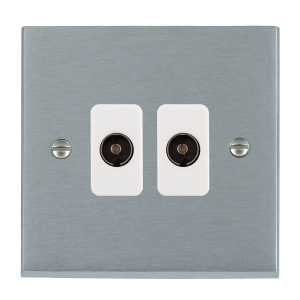 Cheriton Victorian Satin Chrome 2 gang Non-Isolated Television 2in/2out White