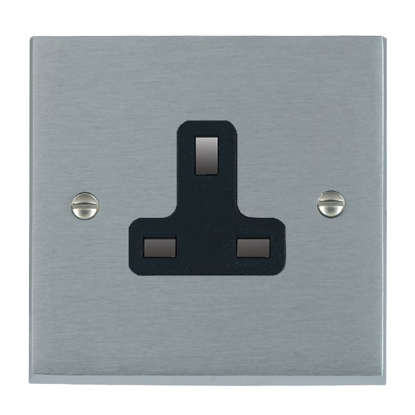 Cheriton Victorian Satin Chrome 1 gang 13A Unswitched Socket Black