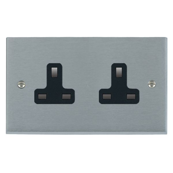 Cheriton Victorian Satin Chrome 2 gang 13A Unswitched Socket Black