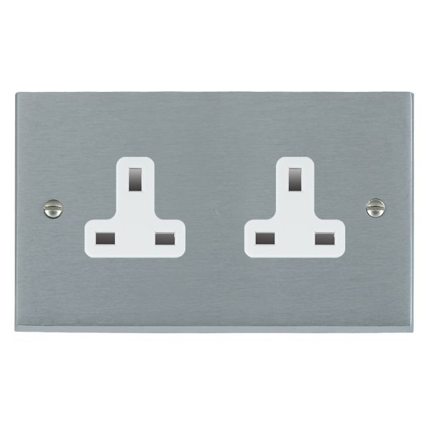 Cheriton Victorian Satin Chrome 2 gang 13A Unswitched Socket White