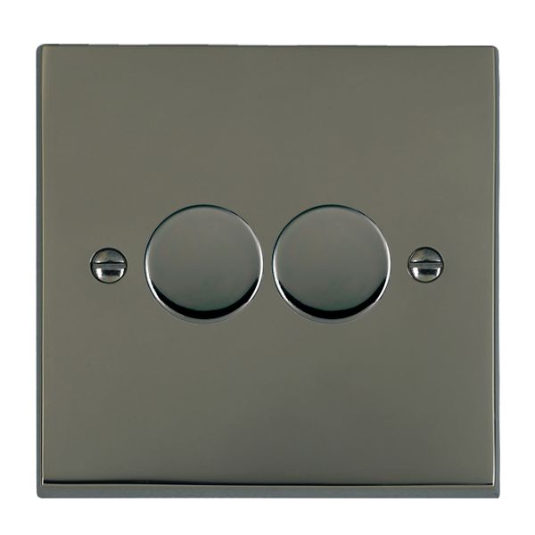 Cheriton Victorian Black Nickel 2 gang 100W LED 2 Way Push On/Off Rotary Dimmer Black Nickel