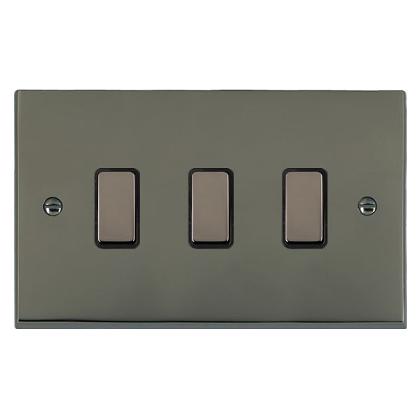 Cheriton Victorian Black Nickel 3x250W/210VA Resistive/Inductive Trailing Edge Touch Master Multi-Way Dimmers Black Nickel/Black