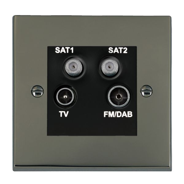 Cheriton Victorian Black Nickel Non-Isolated TV+FM+SAT1+SAT2 Quadplexer 2in/4out (DAB Compatible) Black