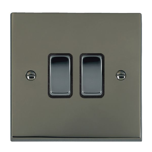 Cheriton Victorian Black Nickel 2 gang 10AX 2 Way Rocker Black Nickel/Black