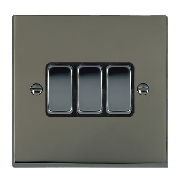 Cheriton Victorian Black Nickel 3 gang 10AX 2 Way Rocker Black Nickel/Black