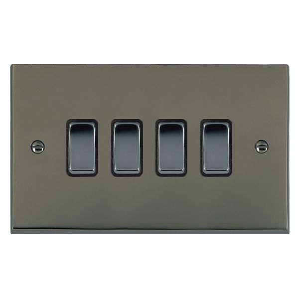 Cheriton Victorian Black Nickel 4 gang 10AX 2 Way Rocker Black Nickel/Black
