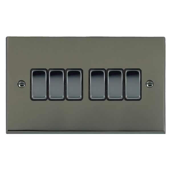 Cheriton Victorian Black Nickel 6 gang 10AX 2 Way Rocker Black Nickel/Black