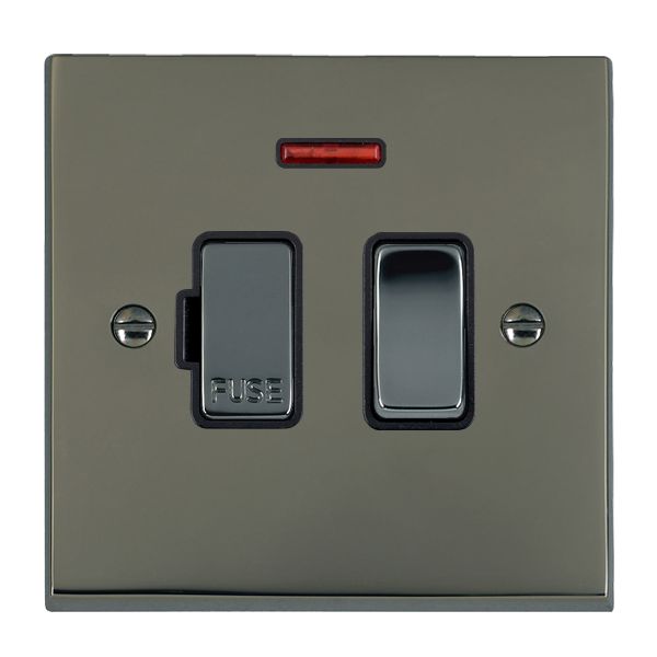 Cheriton Victorian Black Nickel 1 gang 13A Double Pole Fused Spur and Neon Black Nickel/Black