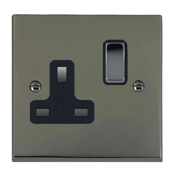 Cheriton Victorian Black Nickel 1 gang 13A Double Pole Switched Socket Black Nickel/Black