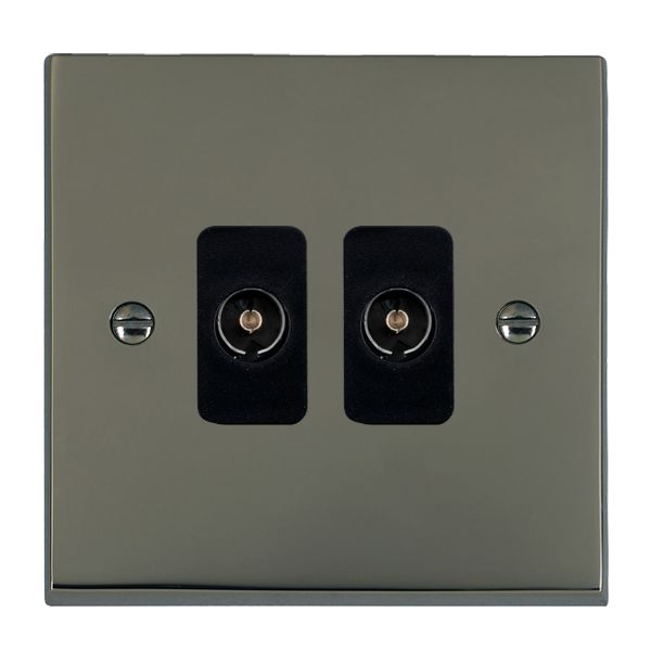 Cheriton Victorian Black Nickel 2 gang Non-Isolated Television 2in/2out Black