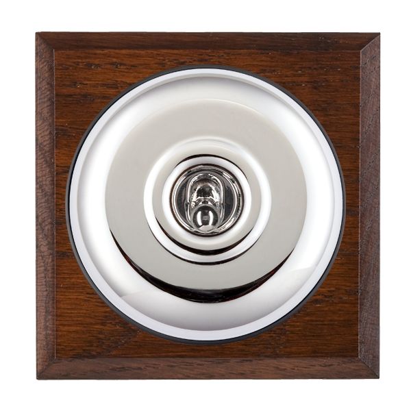 Bloomsbury Chamfered Antique Mahogany 1 gang 20AX 2 Way Toggle Bright Chrome Plain Dome/Black Collar