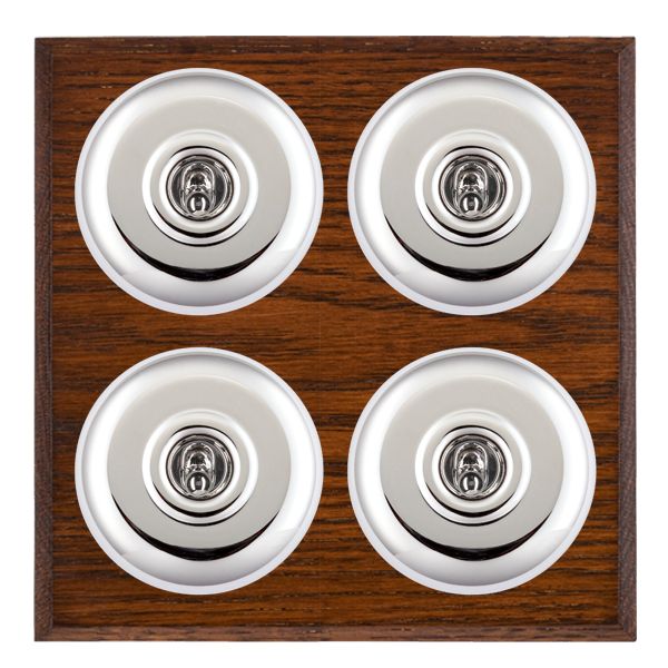 Bloomsbury Chamfered Antique Mahogany 4 gang 20AX 2 Way Toggle Bright Chrome Plain Dome/White Collar