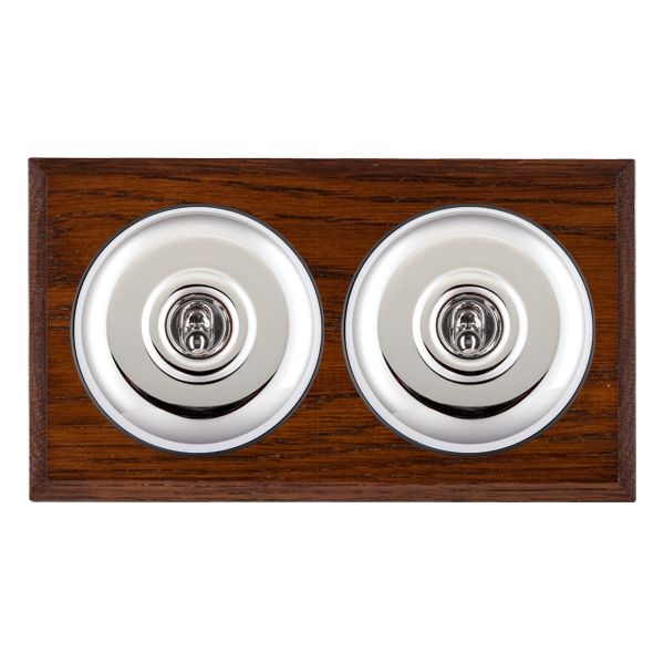 Bloomsbury Chamfered Antique Mahogany 2 gang 20AX Intermediate Toggle Bright Chrome Plain Dome/Black Collar