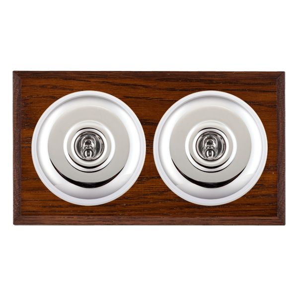 Bloomsbury Chamfered Antique Mahogany 2 gang 20AX Intermediate Toggle Bright Chrome Plain Dome/White Collar