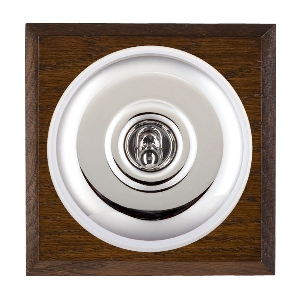 Bloomsbury Chamfered Dark Oak 1 gang 20AX 2 Way Toggle Bright Chrome Plain Dome/White Collar