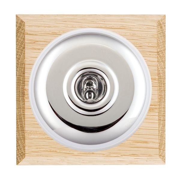 Bloomsbury Chamfered Light Oak 1 gang 20AX Double Pole Toggle Bright Chrome Plain Dome/White Collar