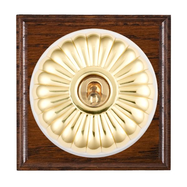 Bloomsbury Ovolo Antique Mahogany 1 gang 20AX 2 Way Toggle Polished Brass Fluted Dome/White Collar