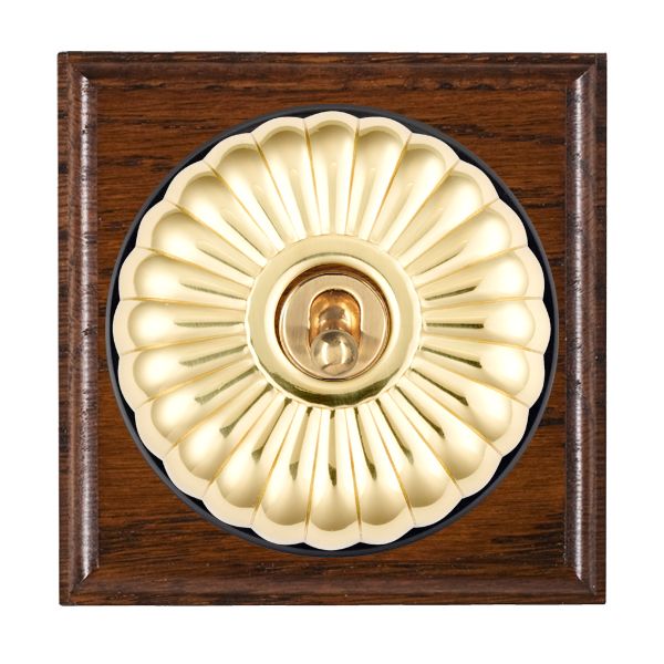 Bloomsbury Ovolo Antique Mahogany 1 gang 20AX Double Pole Toggle Polished Brass Fluted Dome/Black Collar