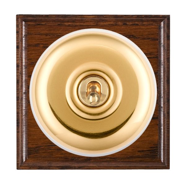Bloomsbury Ovolo Antique Mahogany 1 gang 20AX 2 Way Toggle Polished Brass Plain Dome/White Collar