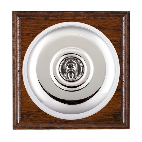 Bloomsbury Ovolo Antique Mahogany 1 gang 20AX Intermediate Toggle Bright Chrome Plain Dome/White Collar