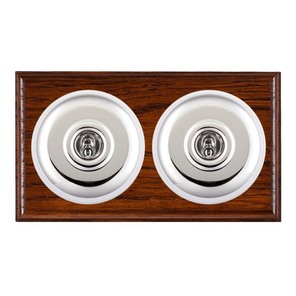 Bloomsbury Ovolo Antique Mahogany 2 gang 20AX Intermediate Toggle Bright Chrome Plain Dome/White Collar