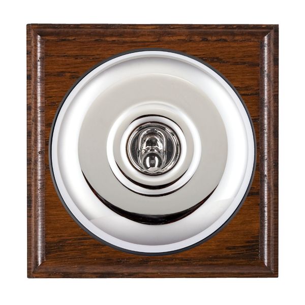 Bloomsbury Ovolo Antique Mahogany 1 gang 20AX Double Pole Toggle Bright Chrome Plain Dome/Black Collar