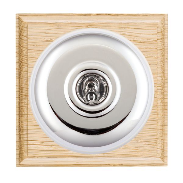 Bloomsbury Ovolo Light Oak 1 gang 20AX Intermediate Toggle Bright Chrome Plain Dome/White Collar