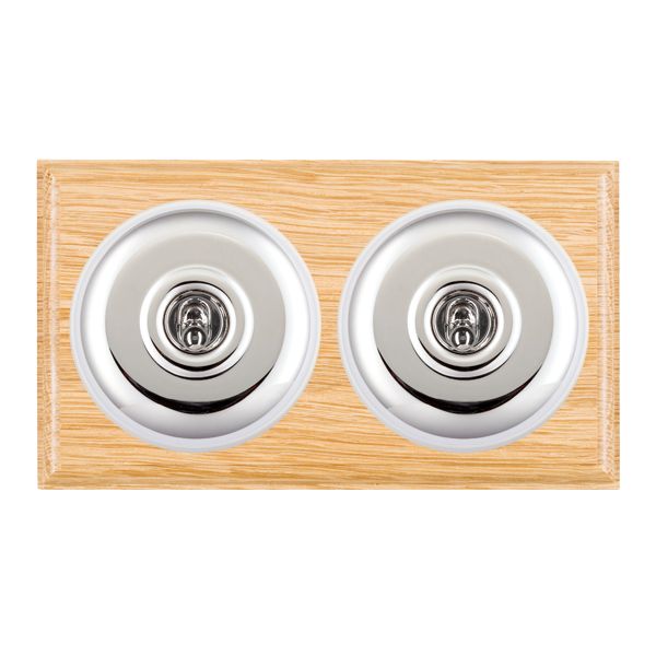 Bloomsbury Ovolo Light Oak 2 gang 20AX Intermediate Toggle Bright Chrome Plain Dome/White Collar