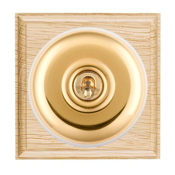 Bloomsbury Ovolo Light Oak 1 gang 20AX Double Pole Toggle Polished Brass Plain Dome/White Collar