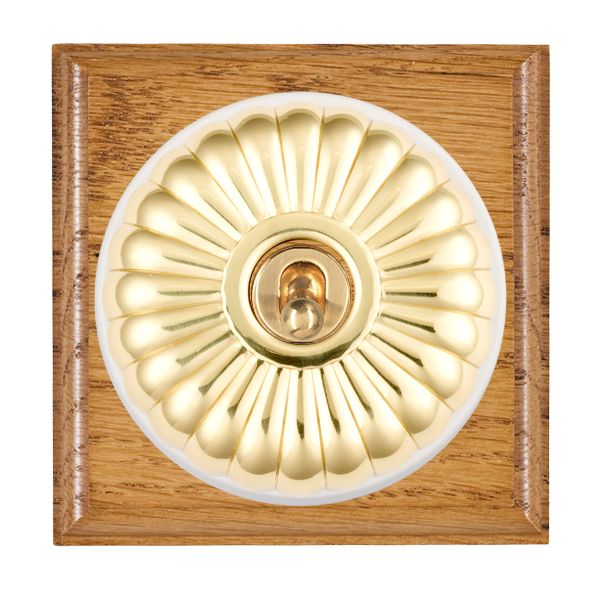 Bloomsbury Ovolo Medium Oak 1 gang 20AX 2 Way Toggle Polished Brass Fluted Dome/White Collar