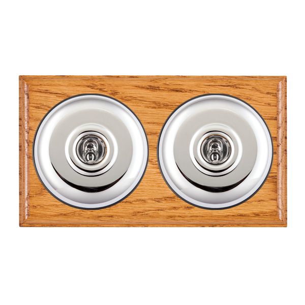 Bloomsbury Ovolo Medium Oak 2 gang 20AX Intermediate Toggle Bright Chrome Plain Dome/Black Collar