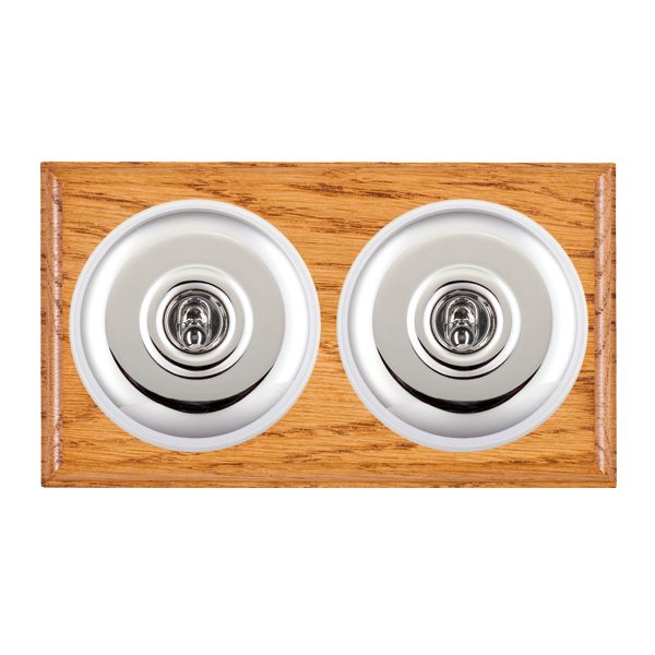 Bloomsbury Ovolo Medium Oak 2 gang 20AX Intermediate Toggle Bright Chrome Plain Dome/White Collar