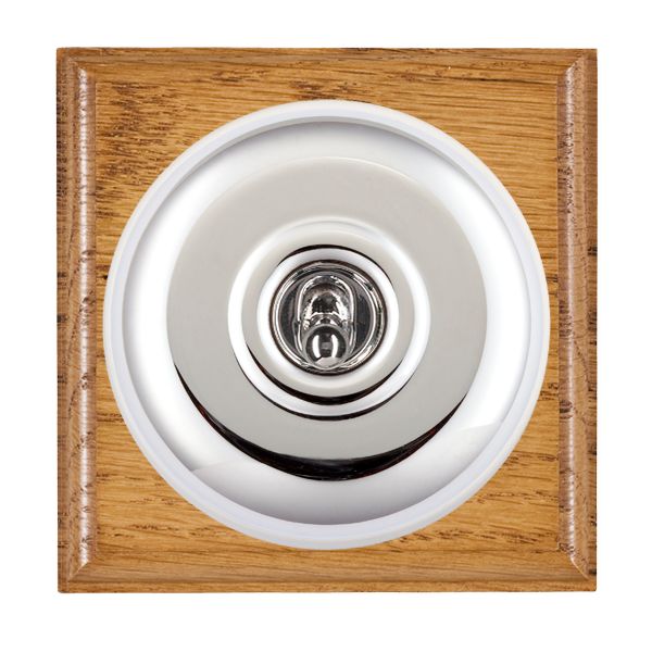 Bloomsbury Ovolo Medium Oak 1 gang 20AX Double Pole Toggle Bright Chrome Plain Dome/White Collar