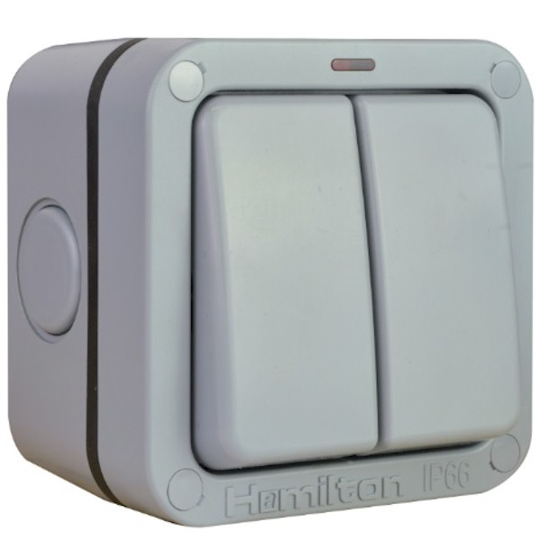 Elemento Grey IP66 2 gang 20AX 2 Way Switch + Neon Grey/Grey