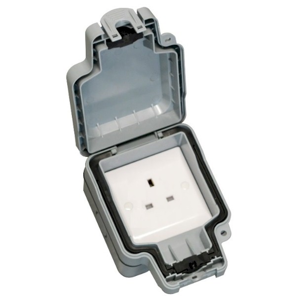 Elemento Grey IP66 Lockable 1 gang 13A Unswitched Socket Outlet White