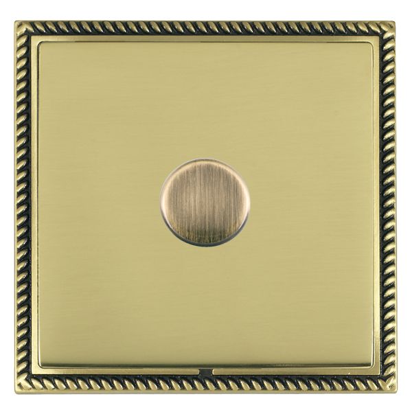 Linea-Georgian CFX Antique Brass Frame/Polished Brass Front 1 gang 100W LED 2 Way Push On/Off Rotary Dimmer Antique Brass