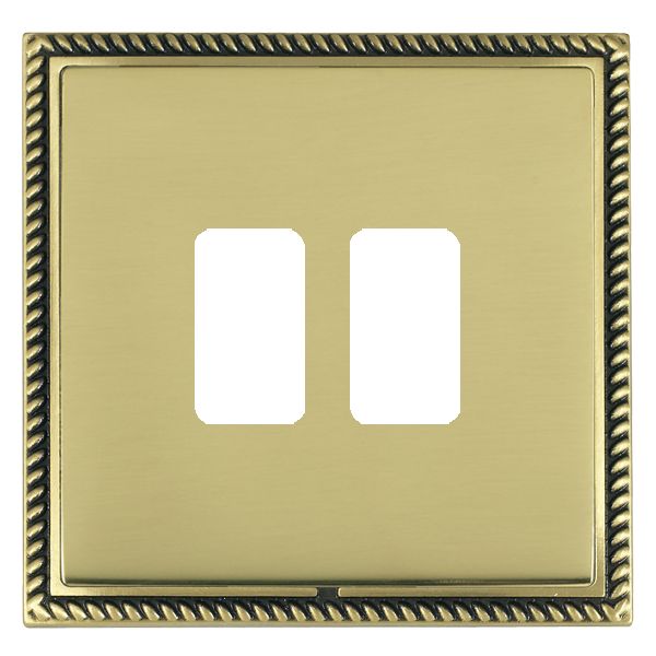 Linea-Georgian CFX Grid-IT Antique Brass Frame/Polished Brass Front 2 Gang Grid Fix Aperture Plate with Grid
