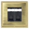 Linea-Georgian CFX Polished Brass Frame/Antique Brass Front 2 gang RJ12 Outlet - Unshielded Black