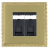 Linea-Georgian CFX Polished Brass Frame/Satin Brass Front 2 gang RJ45 CAT 5E Outlet - Unshielded Black