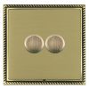 Linea-Georgian CFX Antique Brass Frame/Satin Brass Front 2 gang 100W LED 2 Way Push On/Off Rotary Dimmer Antique Brass