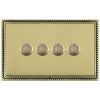 Linea-Georgian CFX Antique Brass Frame/Polished Brass Front 4 gang 100W LED 2 Way Push On/Off Rotary Dimmer Antique Brass