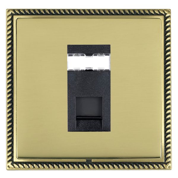 Linea-Georgian CFX Antique Brass Frame/Polished Brass Front 1 gang RJ12 Outlet – Unshielded Black