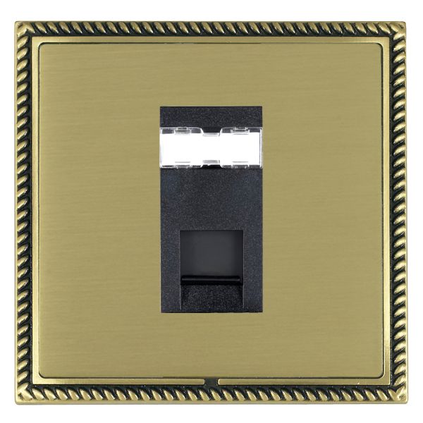 Linea-Georgian CFX Antique Brass Frame/Satin Brass Front 1 gang RJ12 Outlet – Unshielded Black