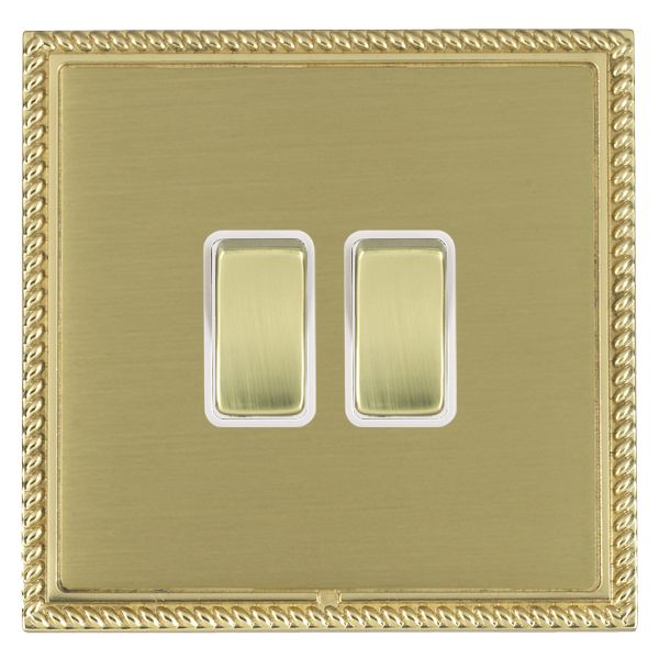 Linea-Georgian CFX Polished Brass Frame/Satin Brass Front 2 gang 10AX 2 Way Rocker Polished Brass/White