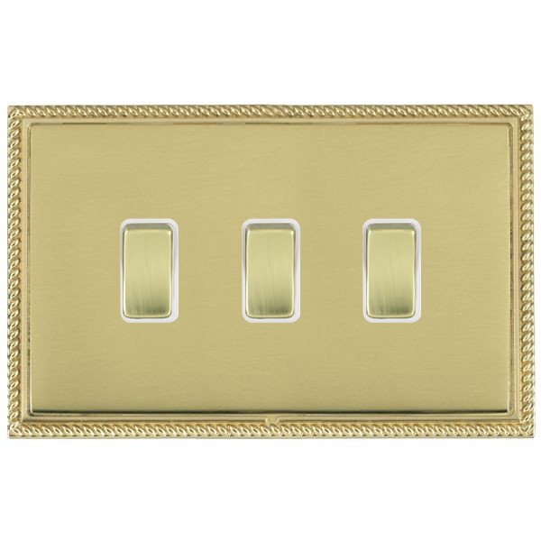 Linea-Georgian CFX Polished Brass Frame/Polished Brass Front 3 gang 20AX 2 Way Rocker Polished Brass/White