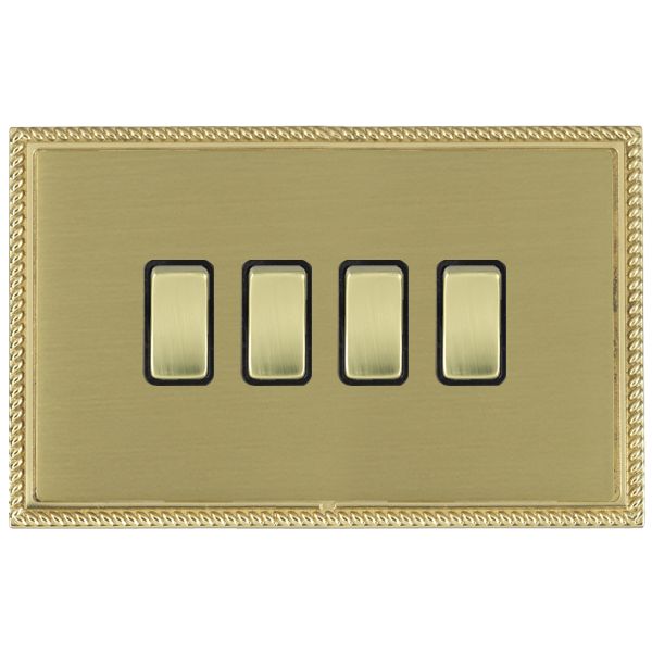 Linea-Georgian CFX Polished Brass Frame/Satin Brass Front 4 gang 10AX 2 Way Rocker Polished Brass/Black