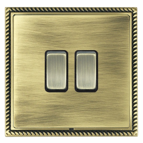 Linea-Georgian CFX Antique Brass Frame/Antique Brass Front 2 gang 20AX Intermediate Rocker Antique Brass/Black