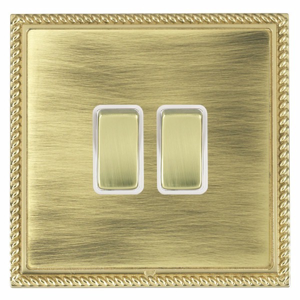 Linea-Georgian CFX Polished Brass Frame/Antique Brass Front 2 gang 10AX Intermediate Rocker Polished Brass/White